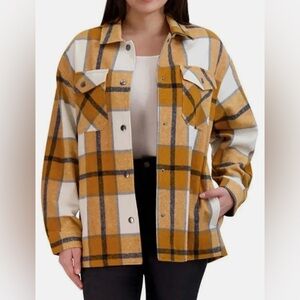 HFX Ladies Shirt Jacket Women's yellow plaid with pockets size medium